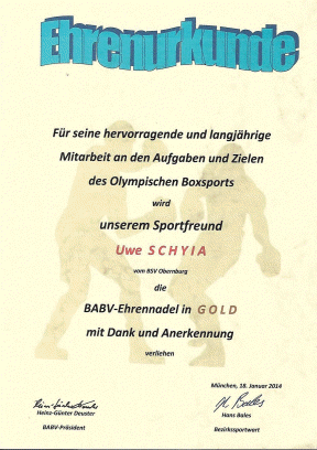 Ehrenurkunde - Schyia, Uwe